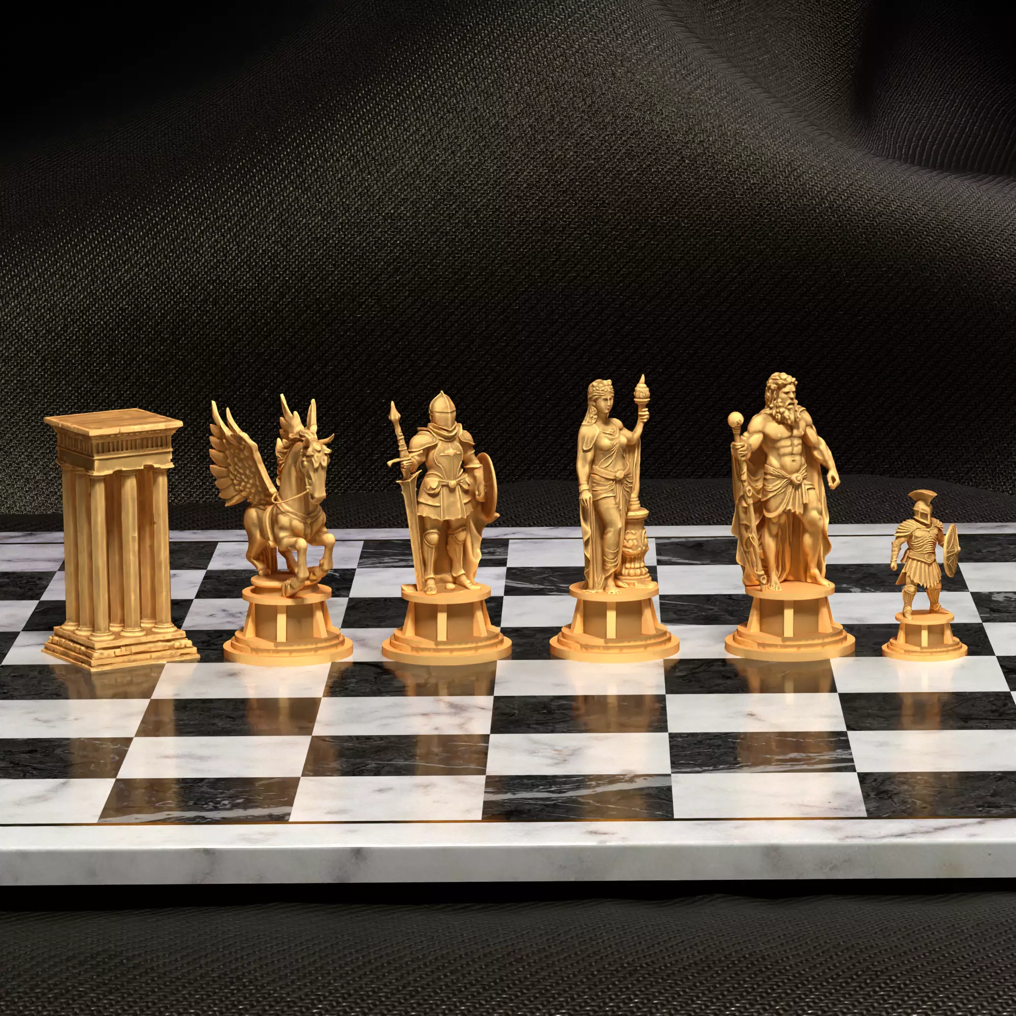 Ancient Greek Chess Set Zeus Hera Pegasus Soldiers 3D print model_8