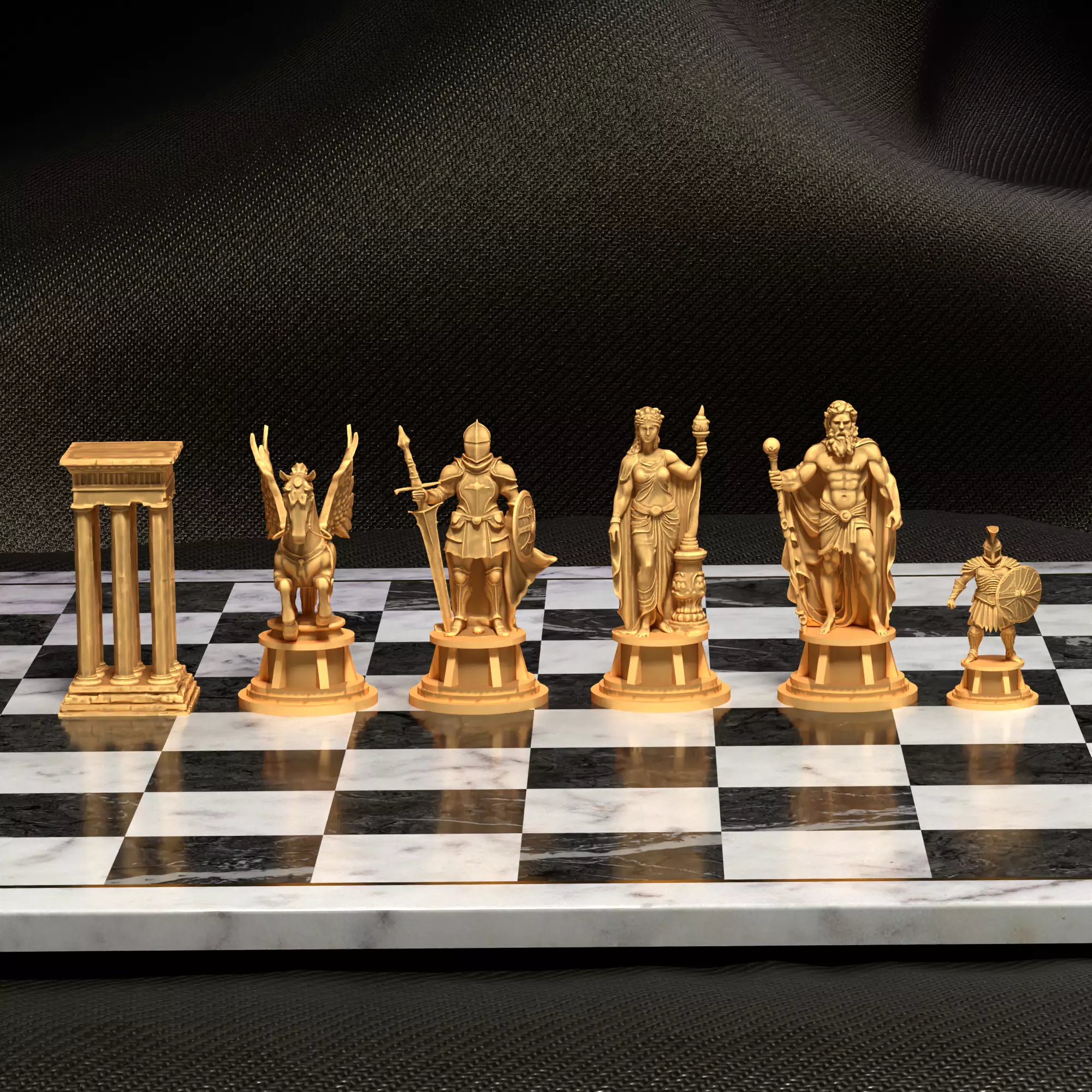 Ancient Greek Chess Set Zeus Hera Pegasus Soldiers 3D print model_32