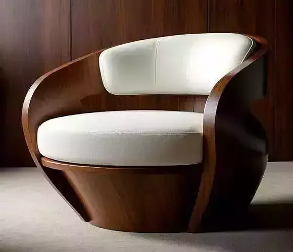 Modern Curved Wood Armchair Sleek White Upholstered Chair 3D