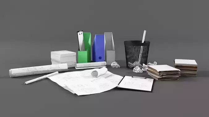 Office paper set Low-poly 3D model