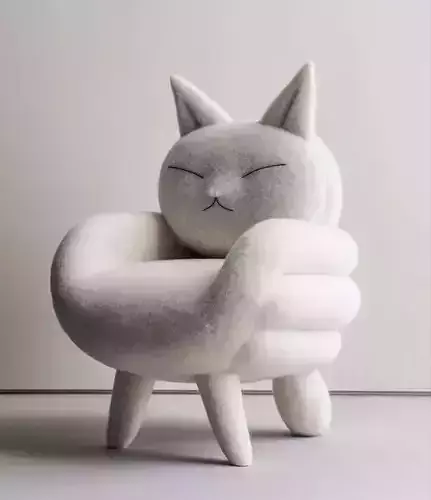 Minimalist Cat Chair White Soft Animal-Shaped Seat 3D