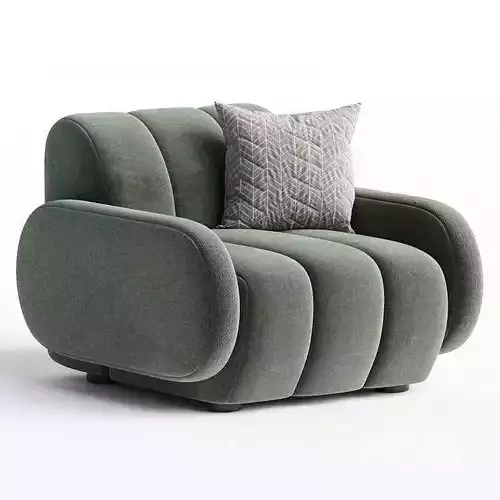 Modern Green Armchair Plush Upholstered Chair Rounded Form 3D