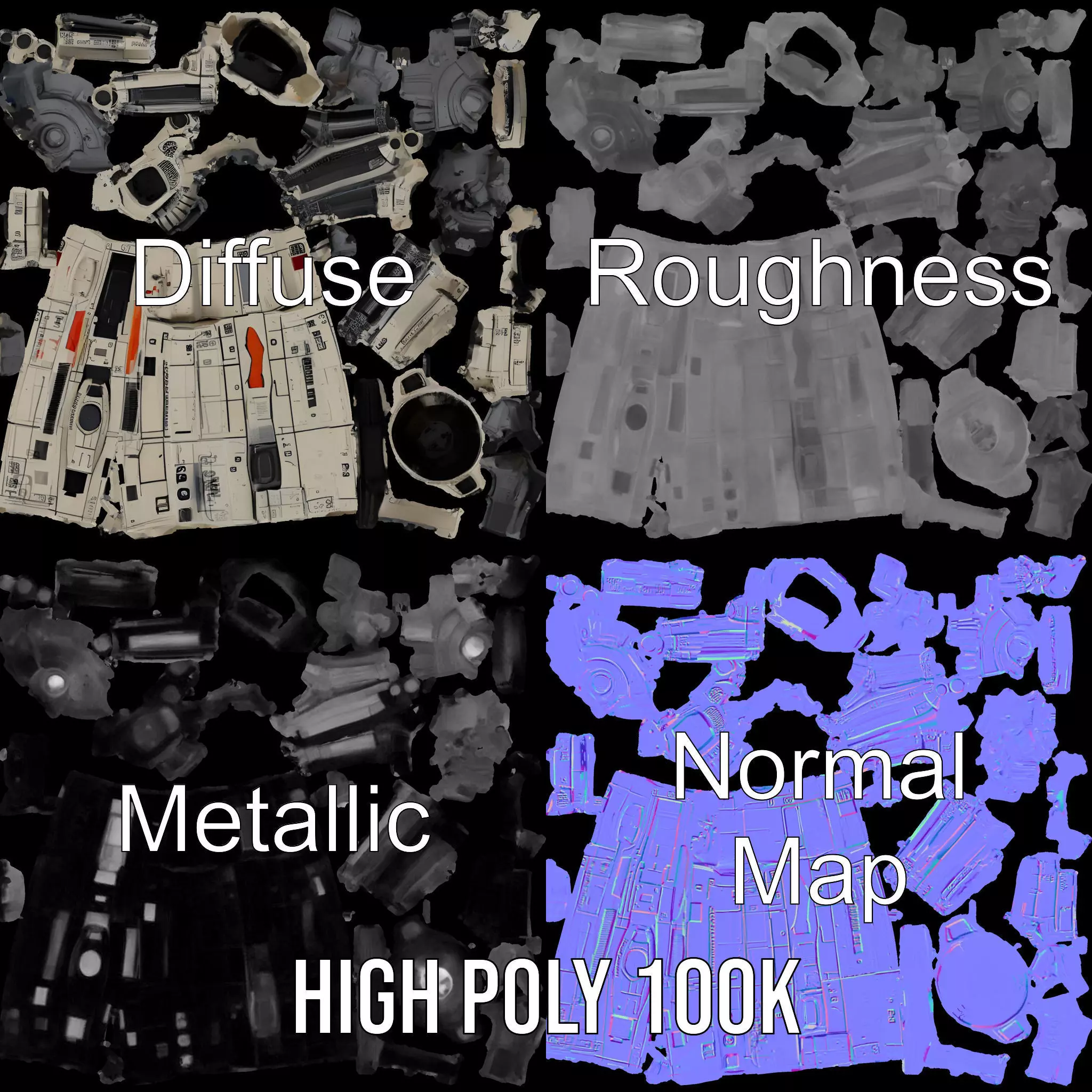 Futuristic White Cruiser model pack Low-poly 3D model_3