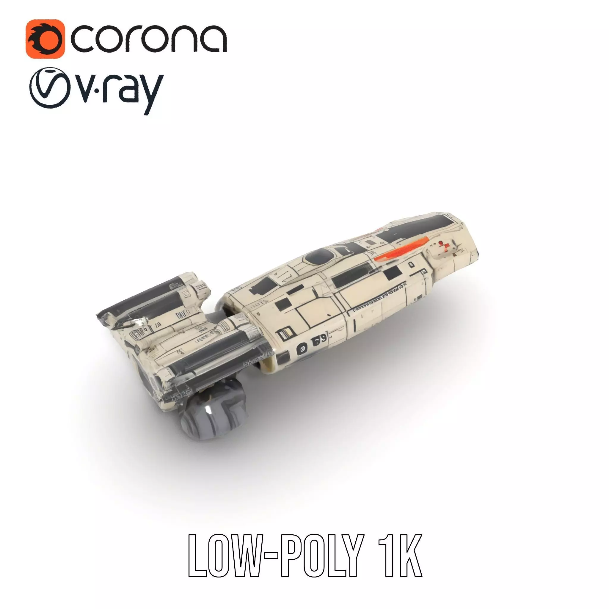 Futuristic White Cruiser model pack Low-poly 3D model_7