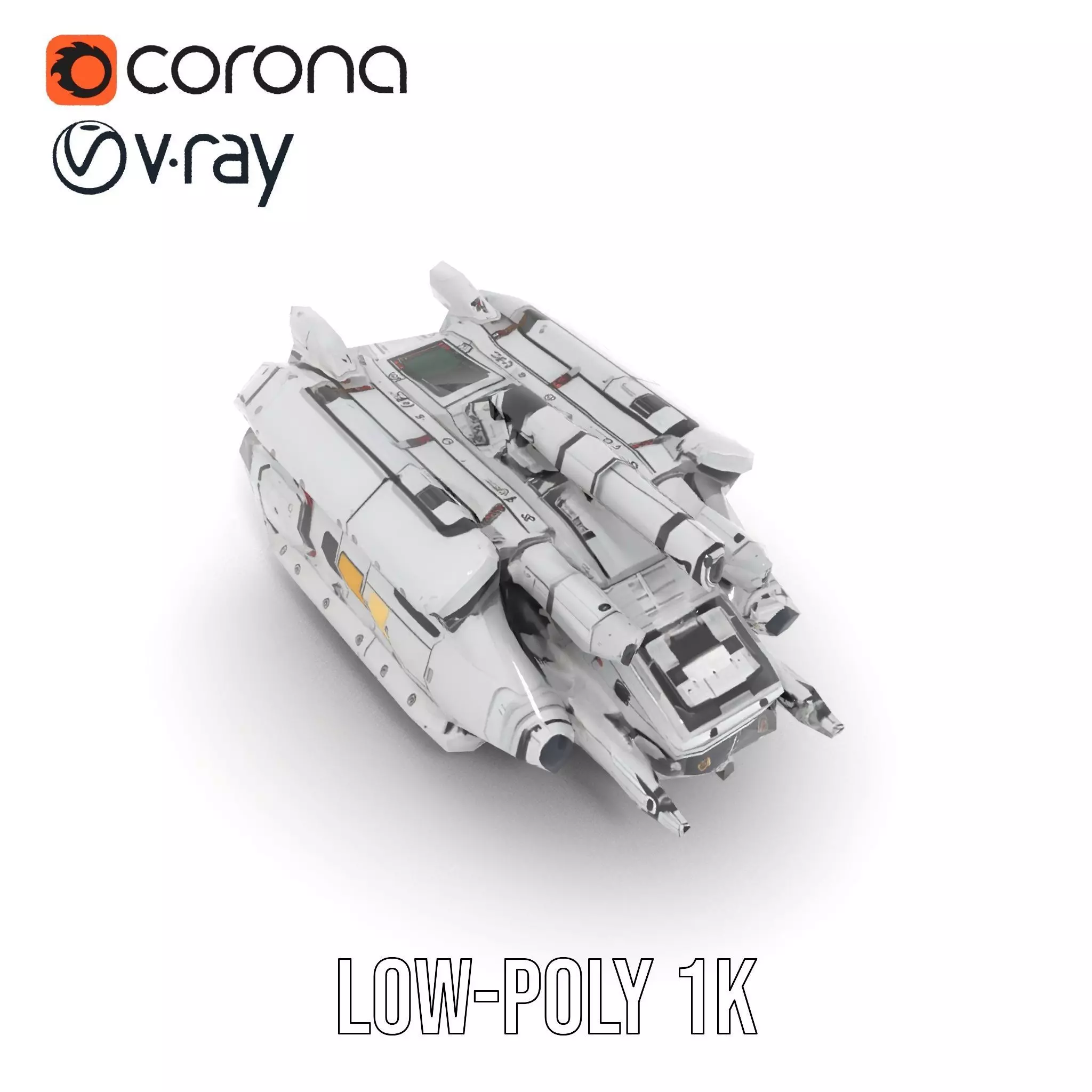 Sleek White Spaceship model pack Low-poly 3D model_14