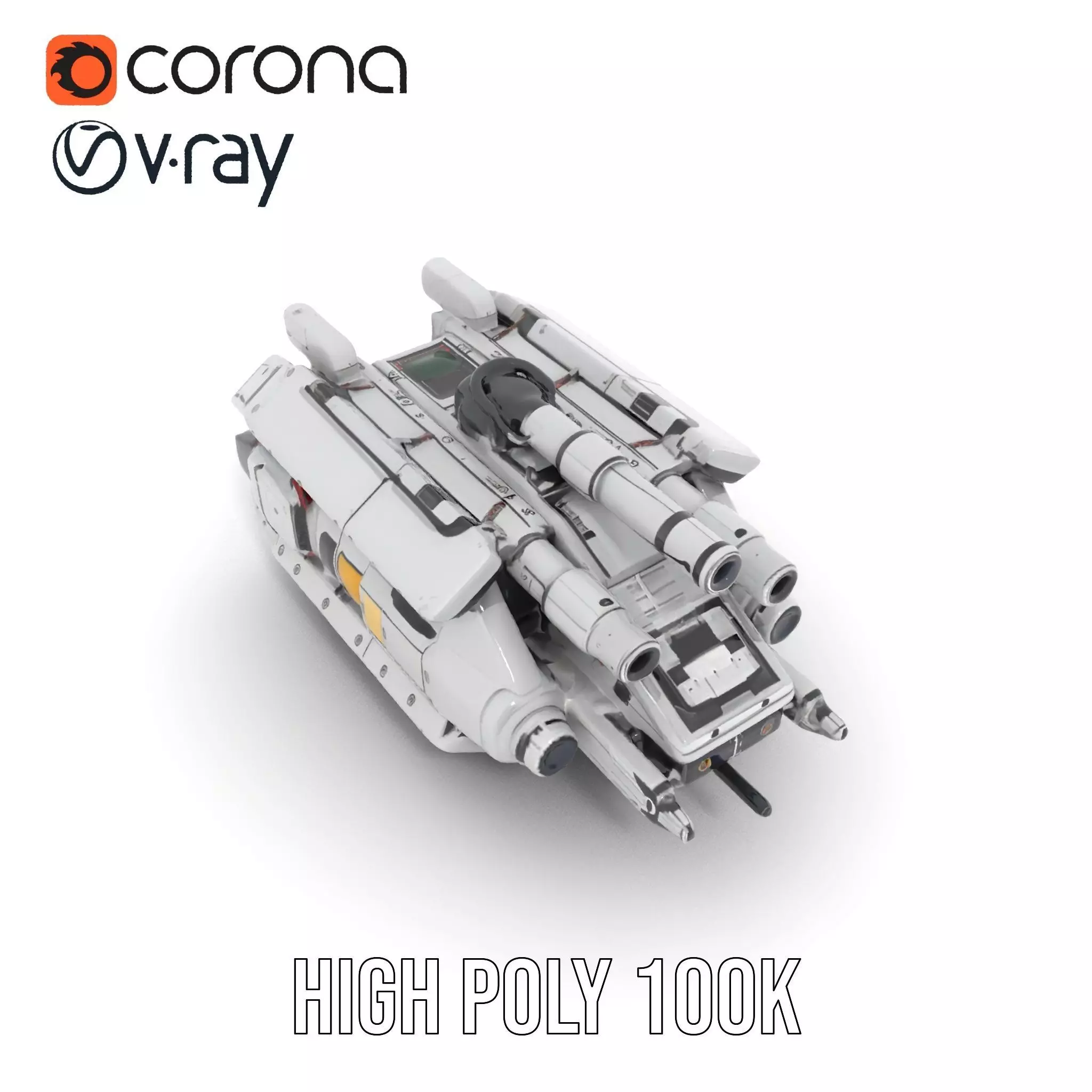 Sleek White Spaceship model pack Low-poly 3D model_33