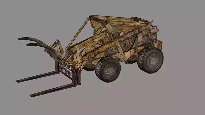Exclusive Old Forklift Truck Yellow Low Poly 3D Model