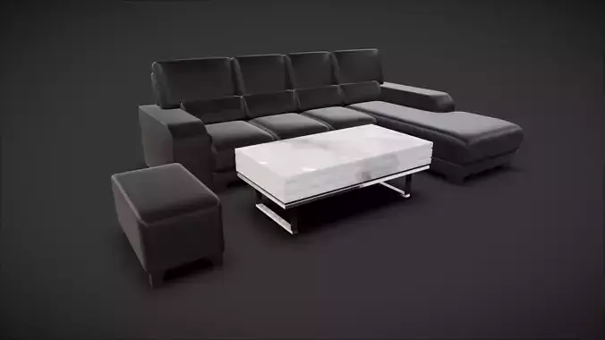 Living Room Furniture Set Leather Sofa Marble Coffee Table