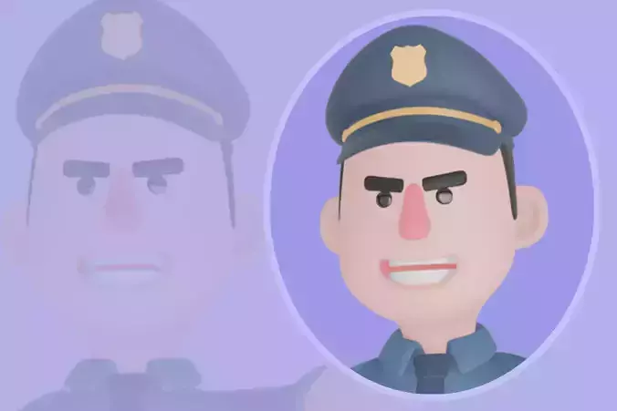 Stylized 3D Male Police Character - Officer Pointing with Baton