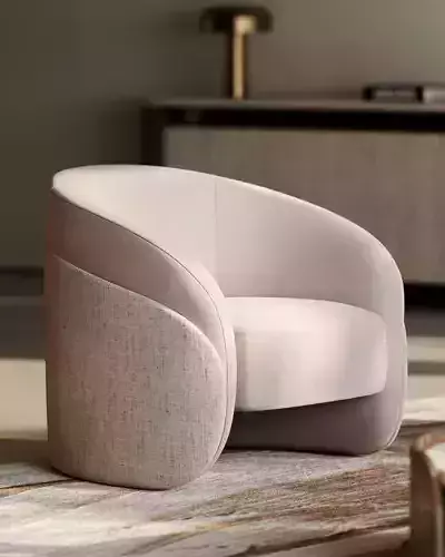 Modern Curved Armchair Beige Upholstered Chair Textured Panel 3D