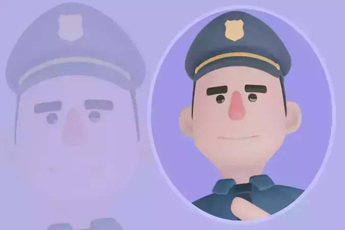 Stylized 3D Male Police Character - Officer Holding Handcuffs