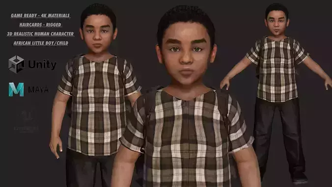 AAA 3D REALISTIC HUMAN CHARACTER - AFRICAN LITTLE BOY CHILD 02