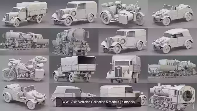 WWII Axis Vehicles Collection 5 Models 