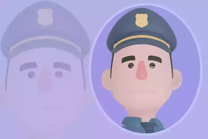 Stylized 3D Male Police Character - Officer with Radio Confident