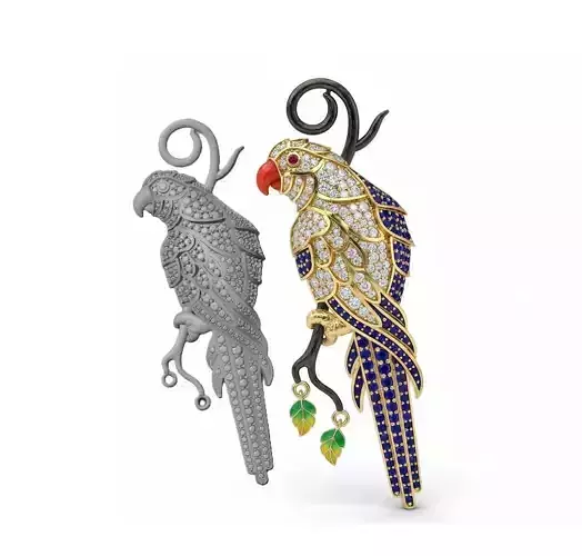 High Detail Macaw Parrot Pendant Brooch