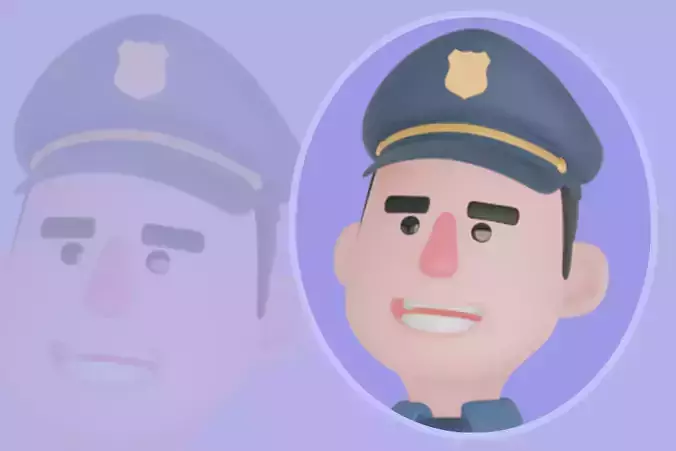 Stylized 3D Male Police Character - Officer Holding Blank Sign