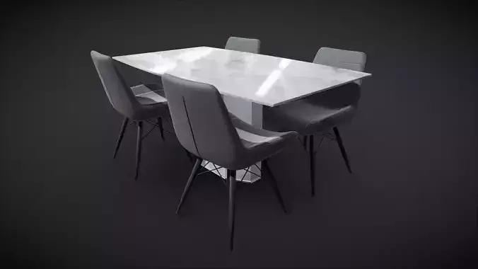 Dining Furniture Set Leather Chair Marble Table