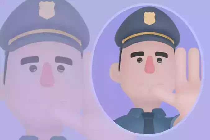 Stylized 3D Male Police - Officer with Traffic Baton Stop Pose