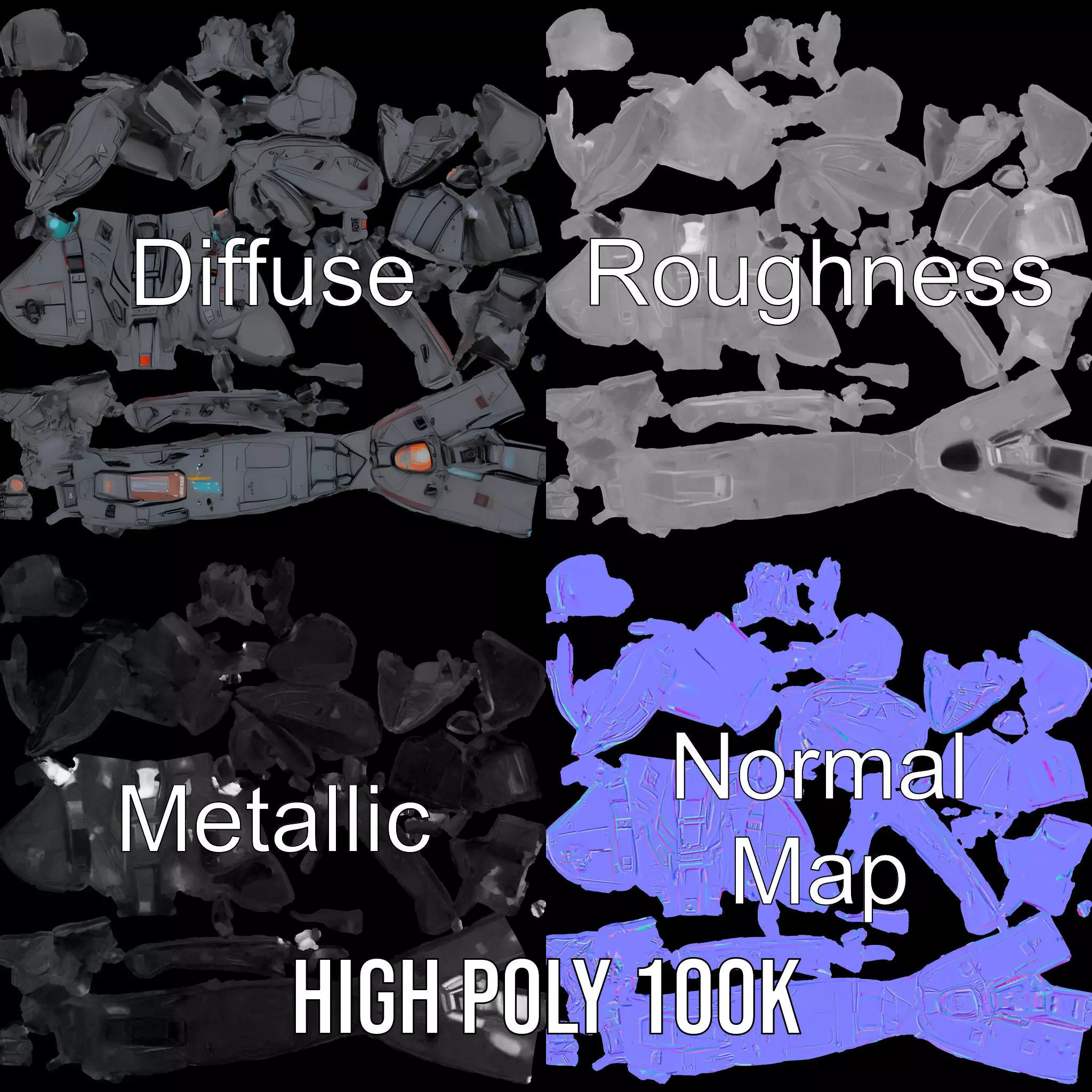 Sleek Spacefighter model pack Low-poly 3D model_3