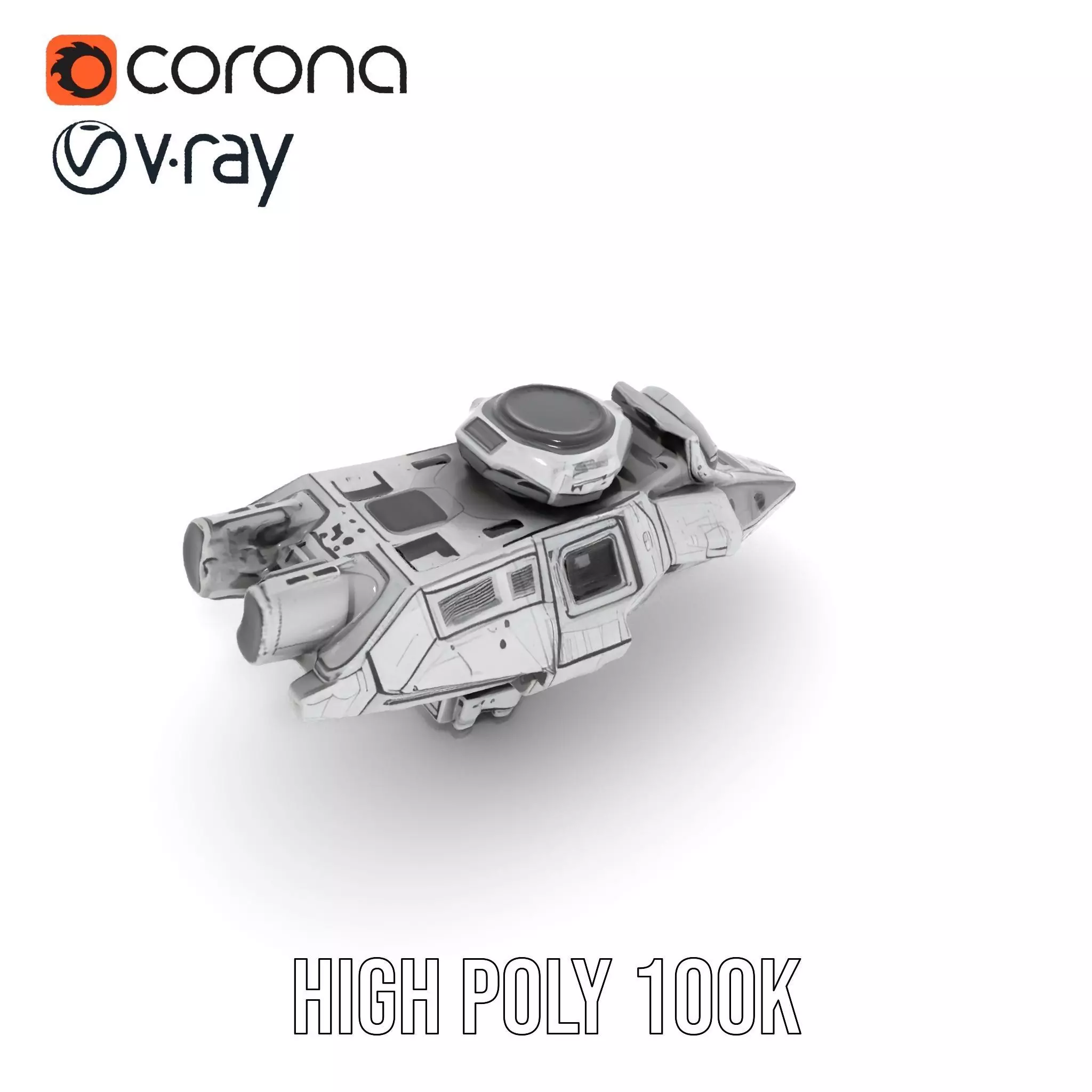 Futuristic Spacecraft model pack Low-poly 3D model_13