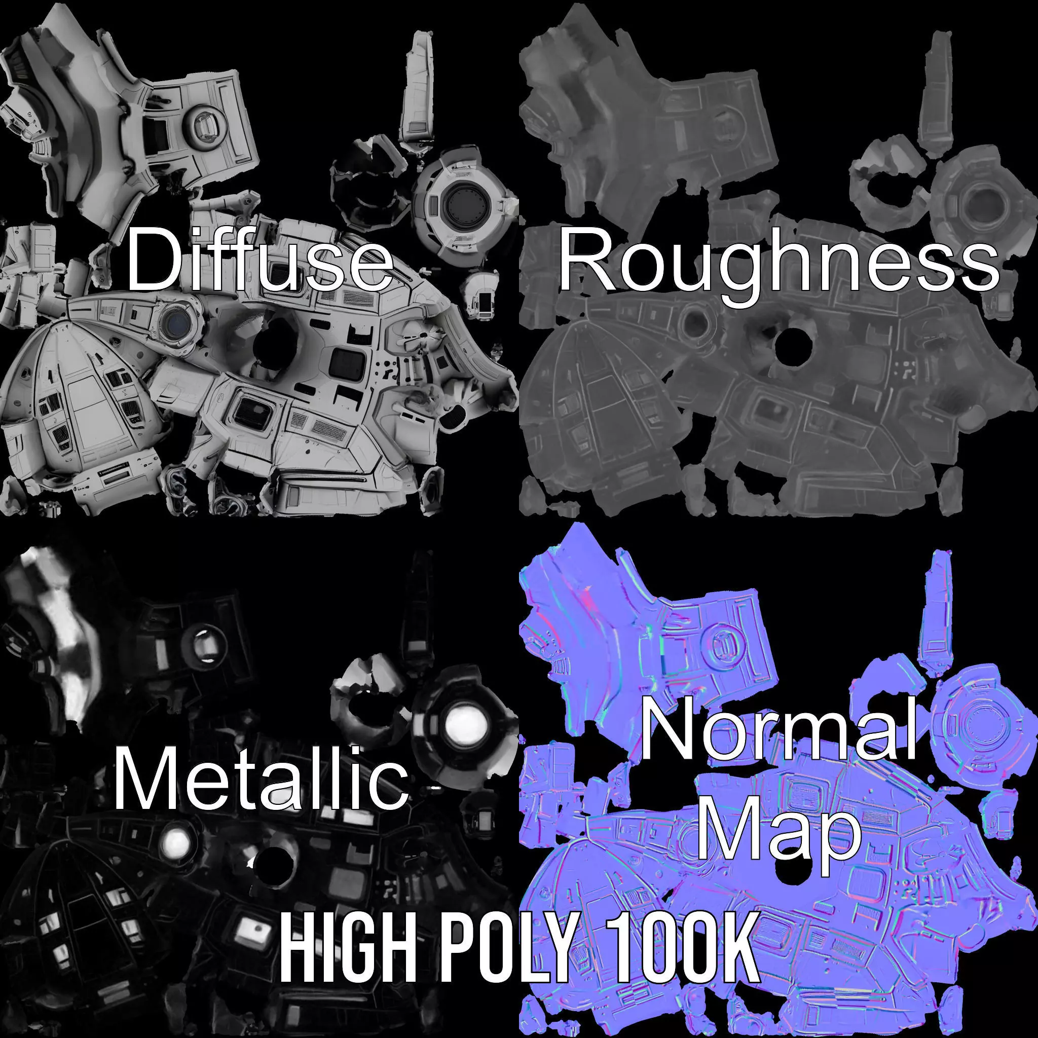 Futuristic Spacecraft model pack Low-poly 3D model_3