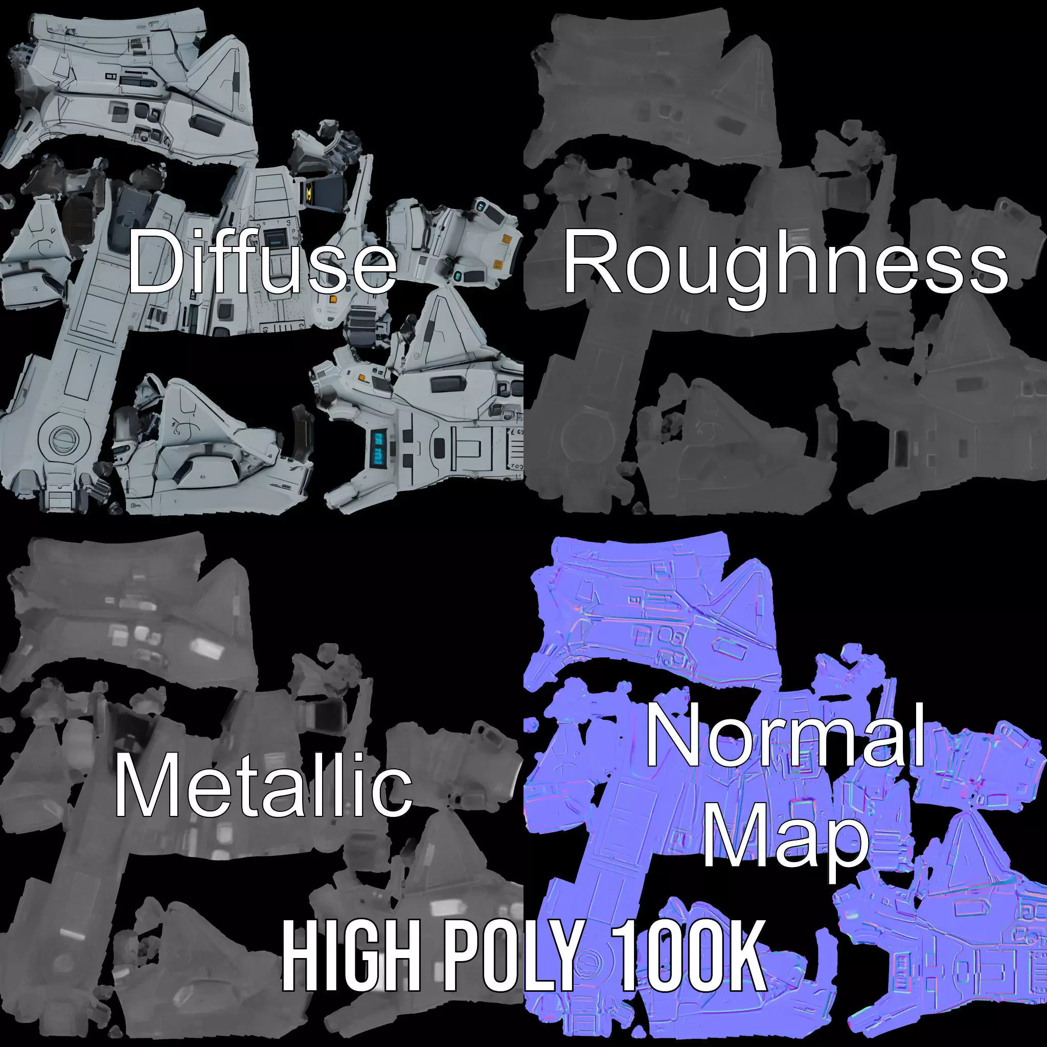 Sleek Spaceship model pack Low-poly 3D model_3