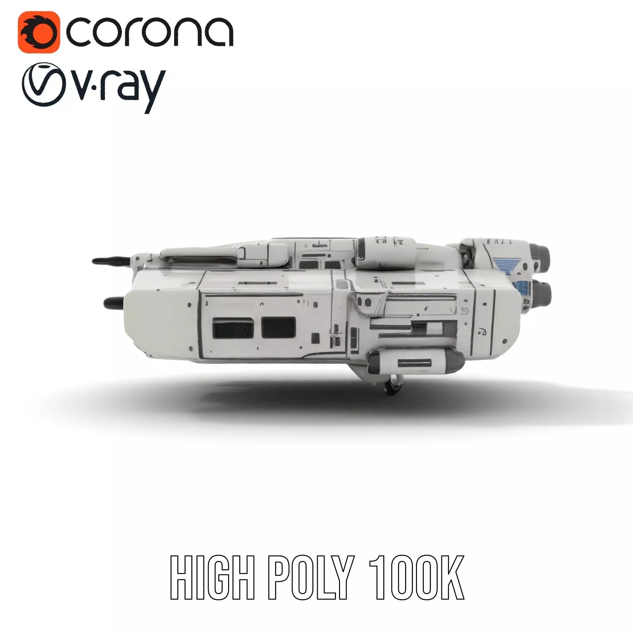 Futuristic Starship White model pack Low-poly 3D model_18