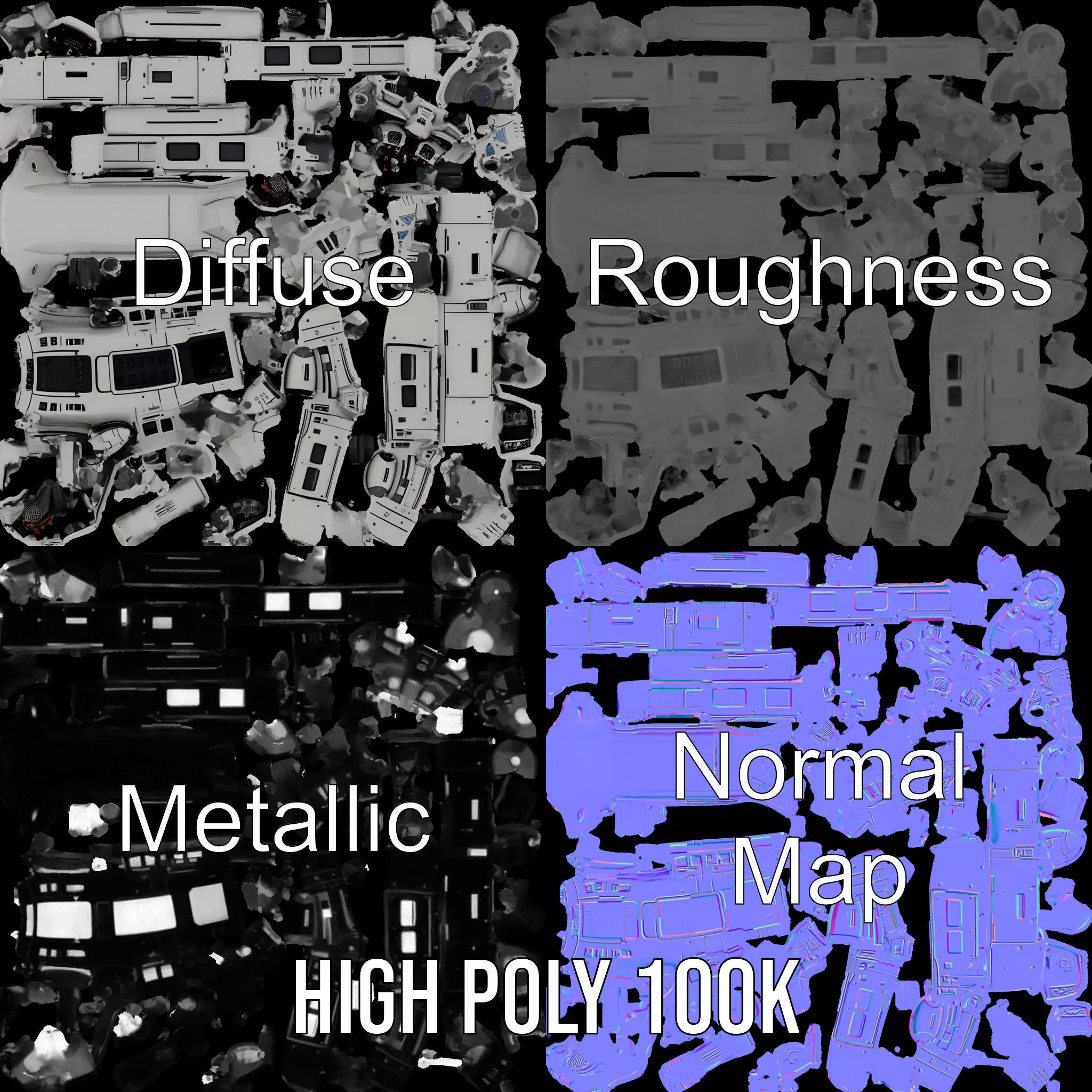 Futuristic Starship White model pack Low-poly 3D model_3