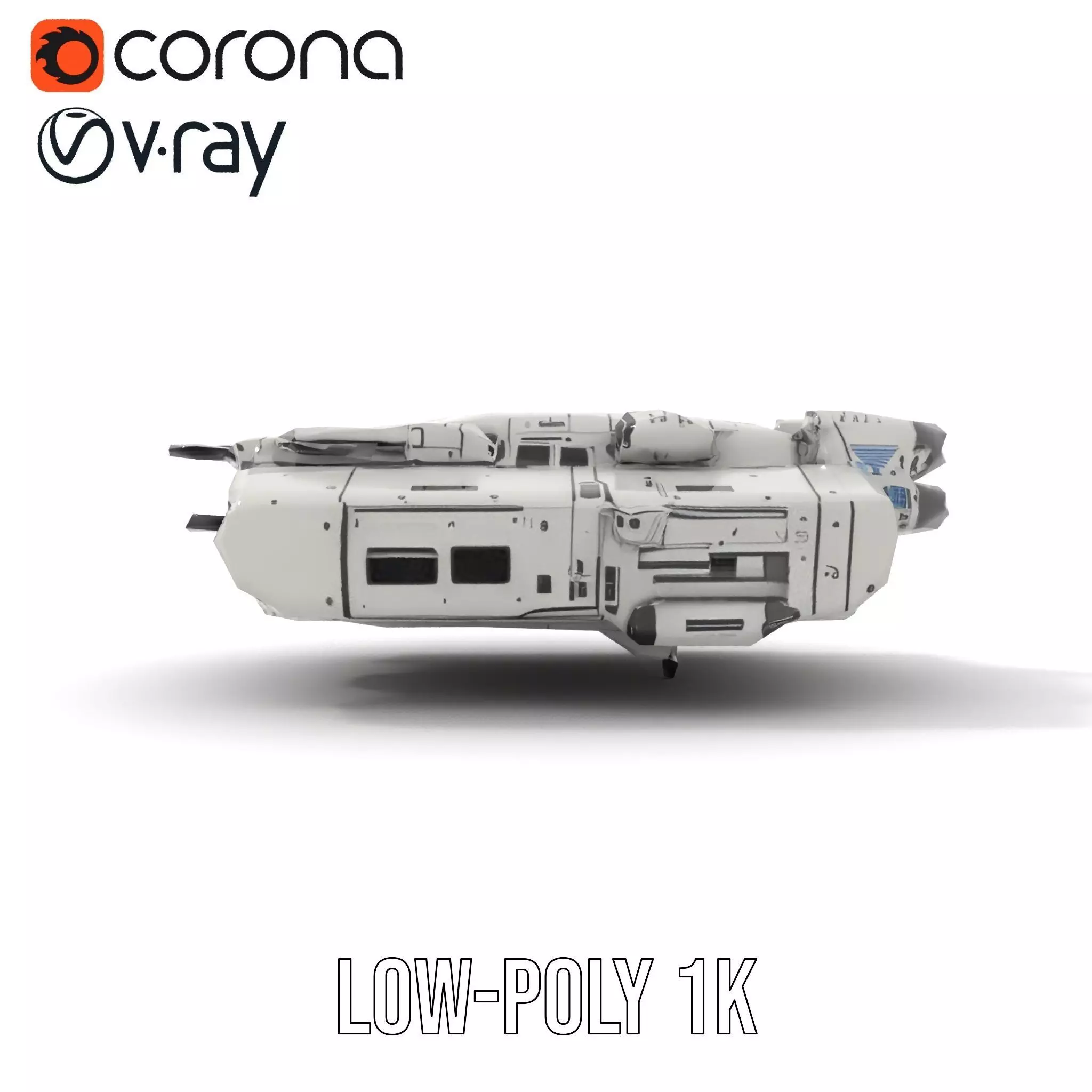 Futuristic Starship White model pack Low-poly 3D model_9