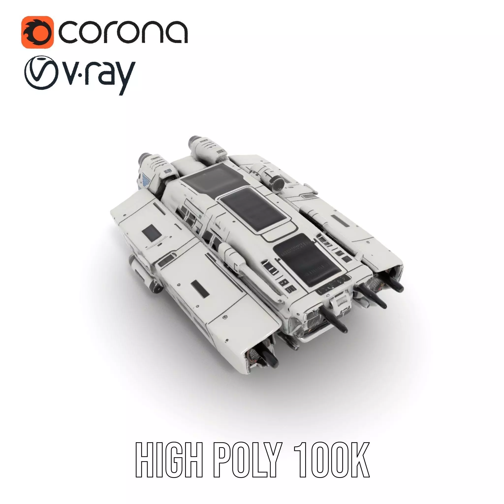 Futuristic Starship White model pack Low-poly 3D model_23