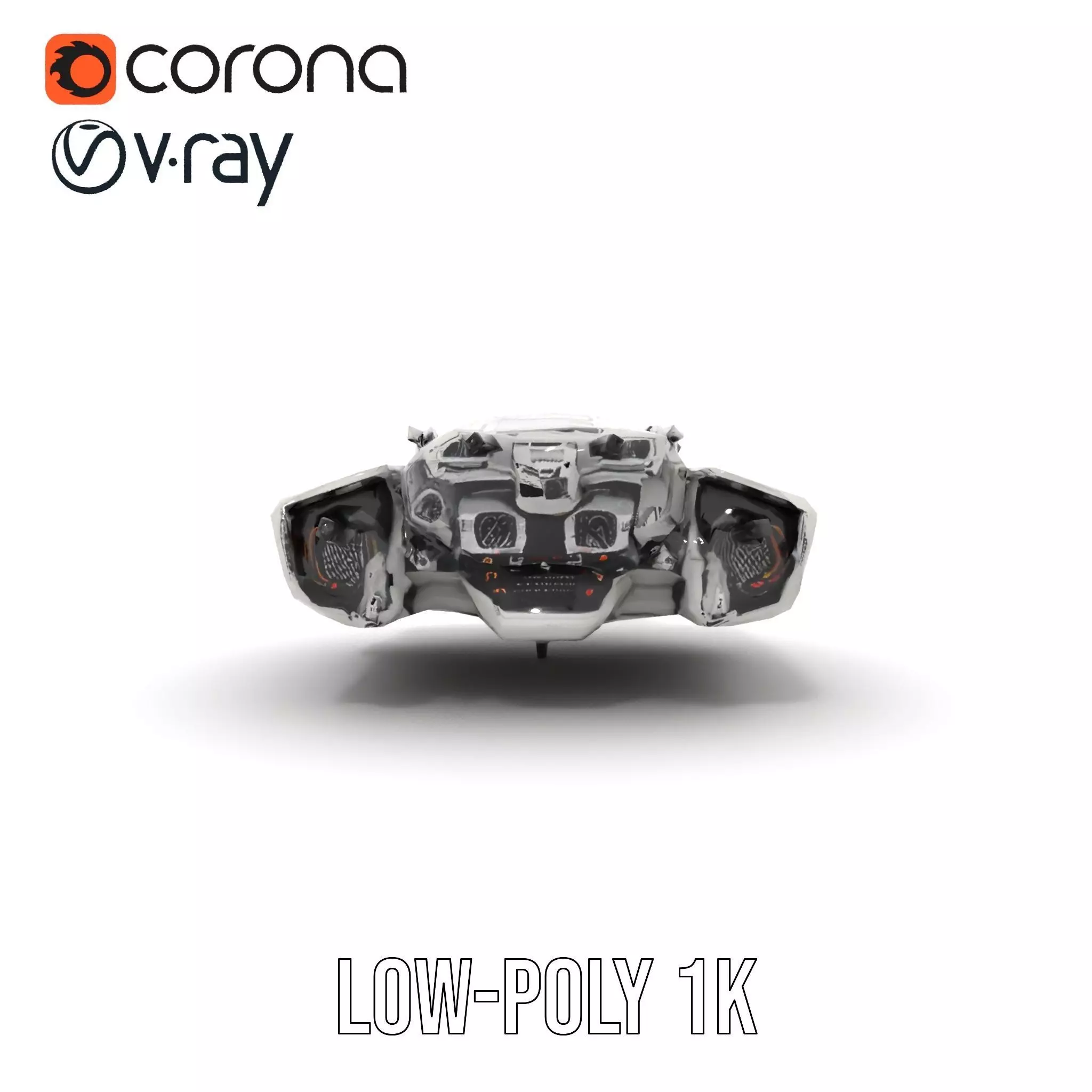 Futuristic Starship White model pack Low-poly 3D model_28