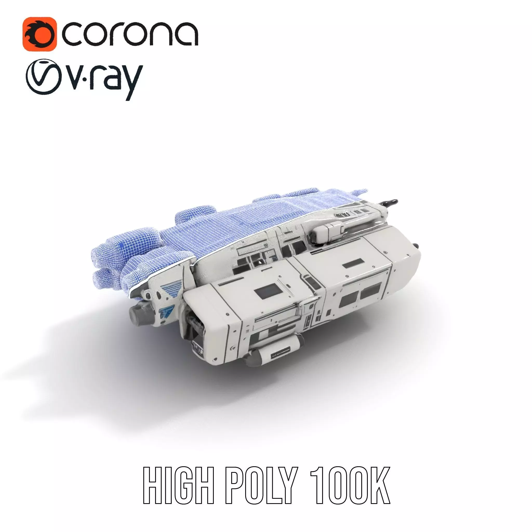 Futuristic Starship White model pack Low-poly 3D model_26