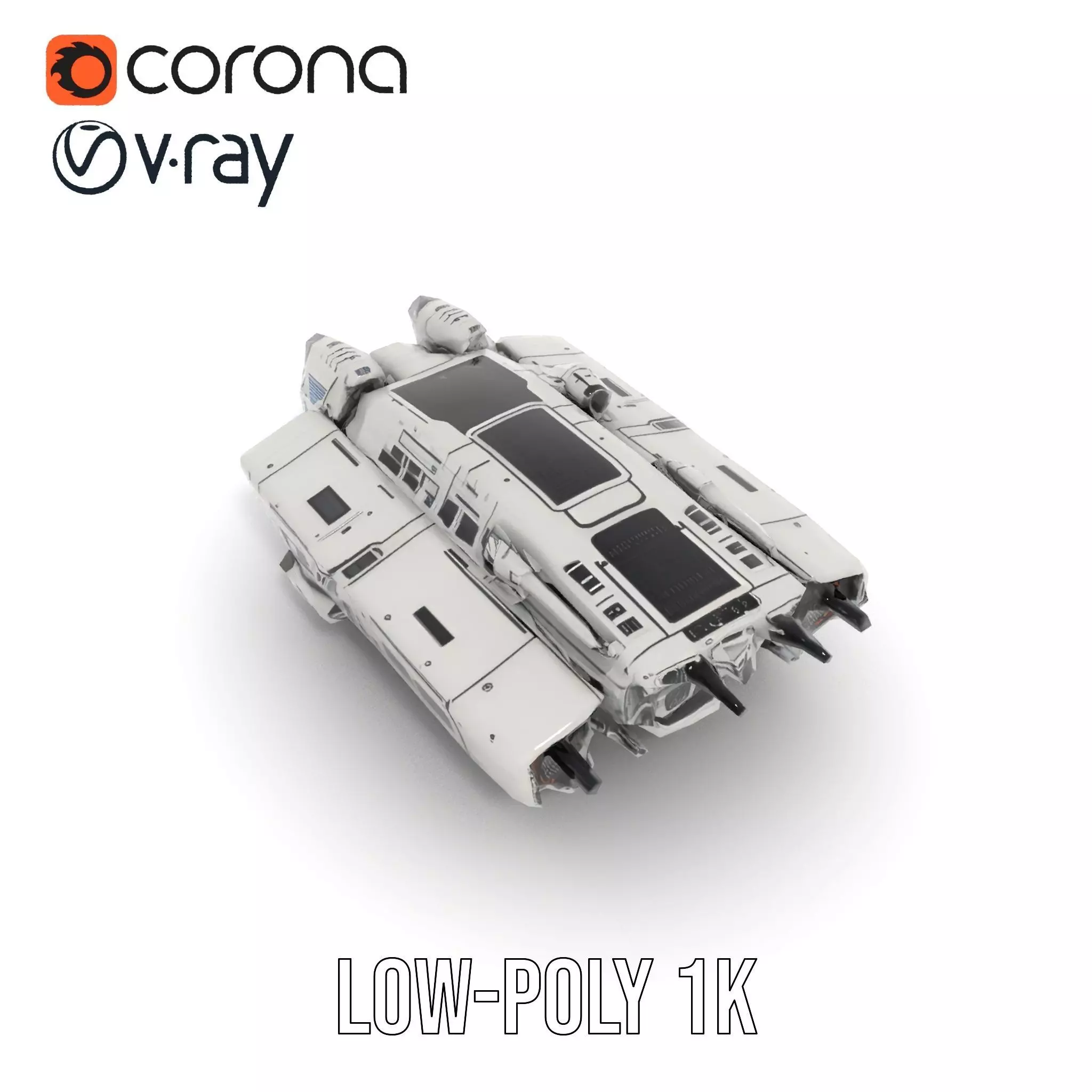 Futuristic Starship White model pack Low-poly 3D model_7