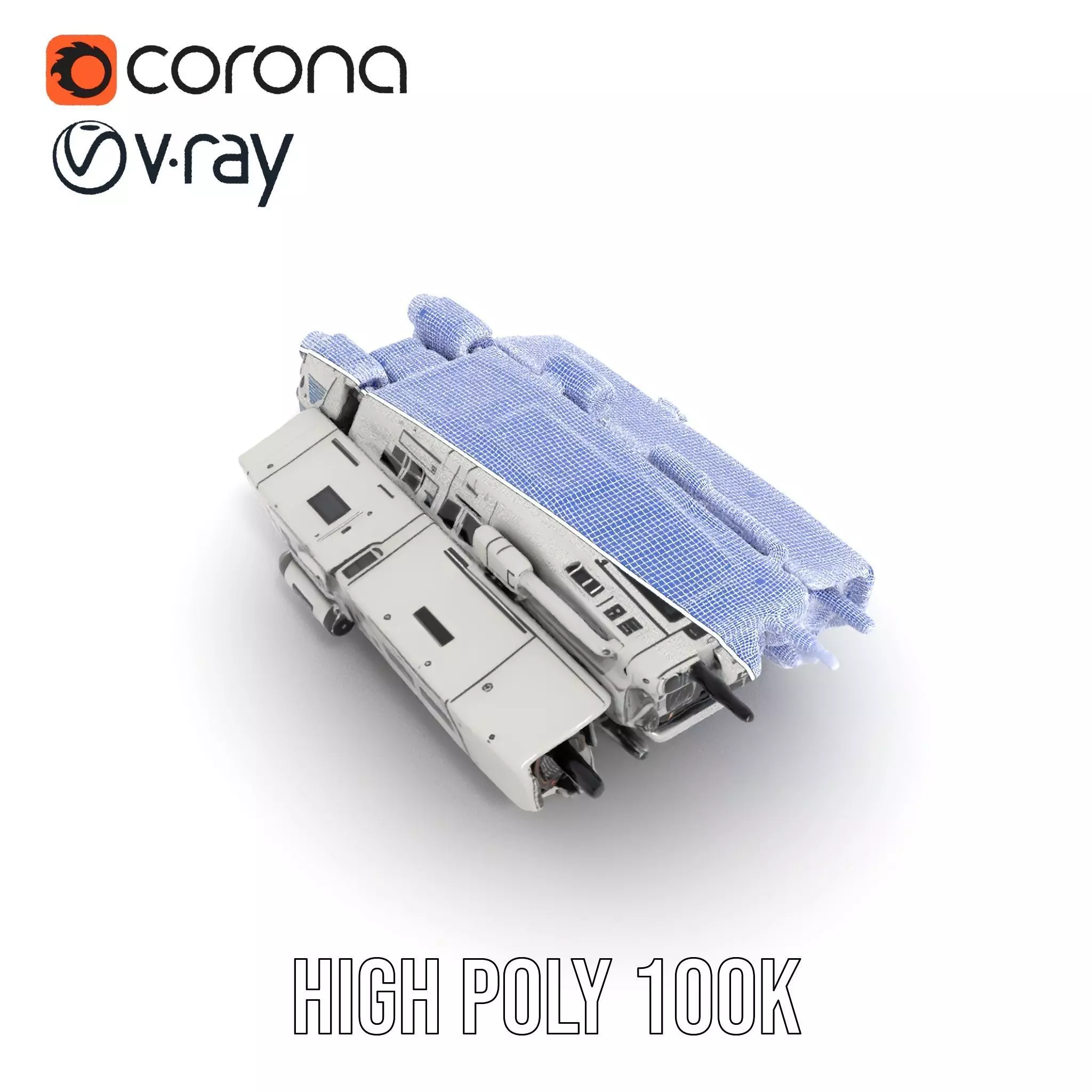 Futuristic Starship White model pack Low-poly 3D model_32