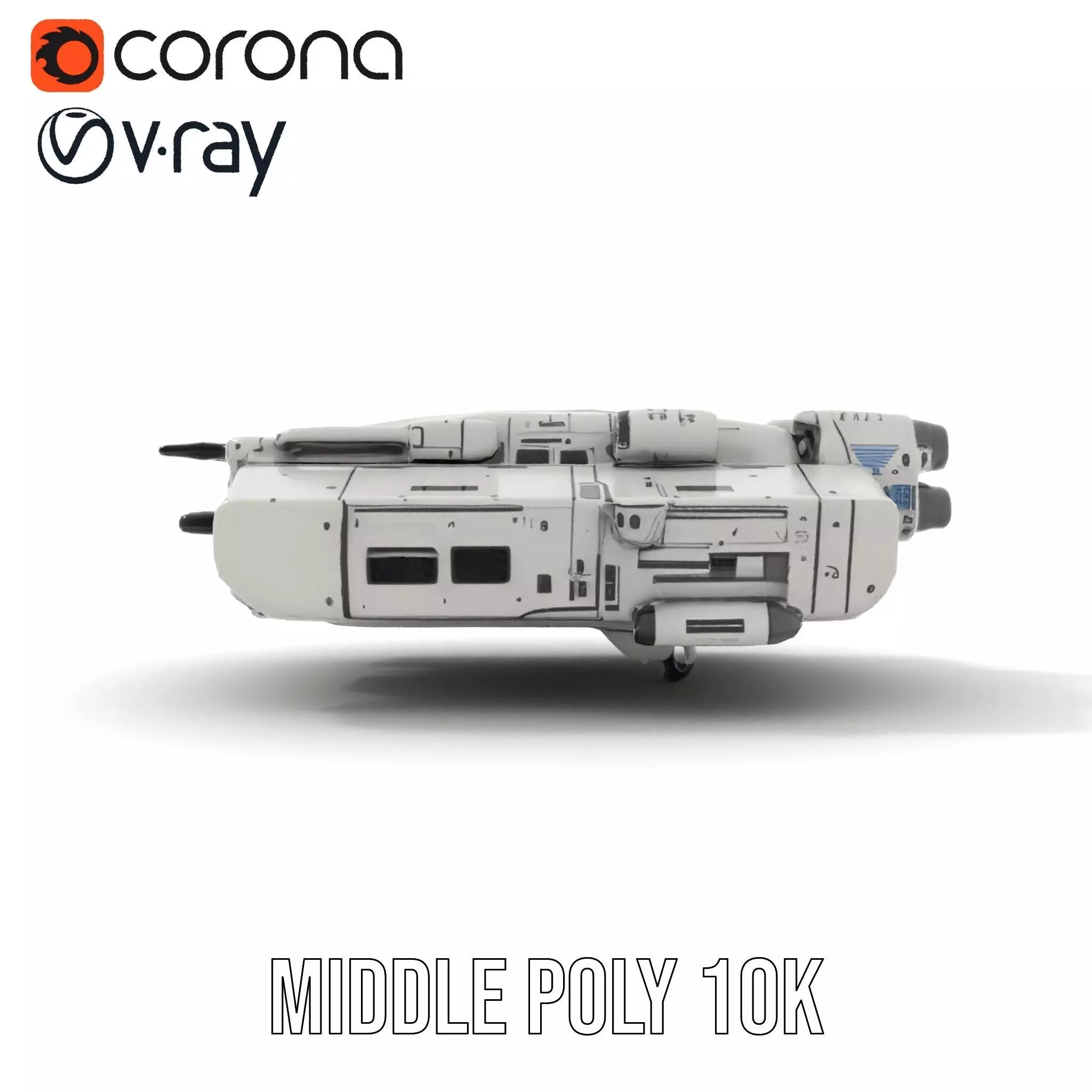 Futuristic Starship White model pack Low-poly 3D model_5