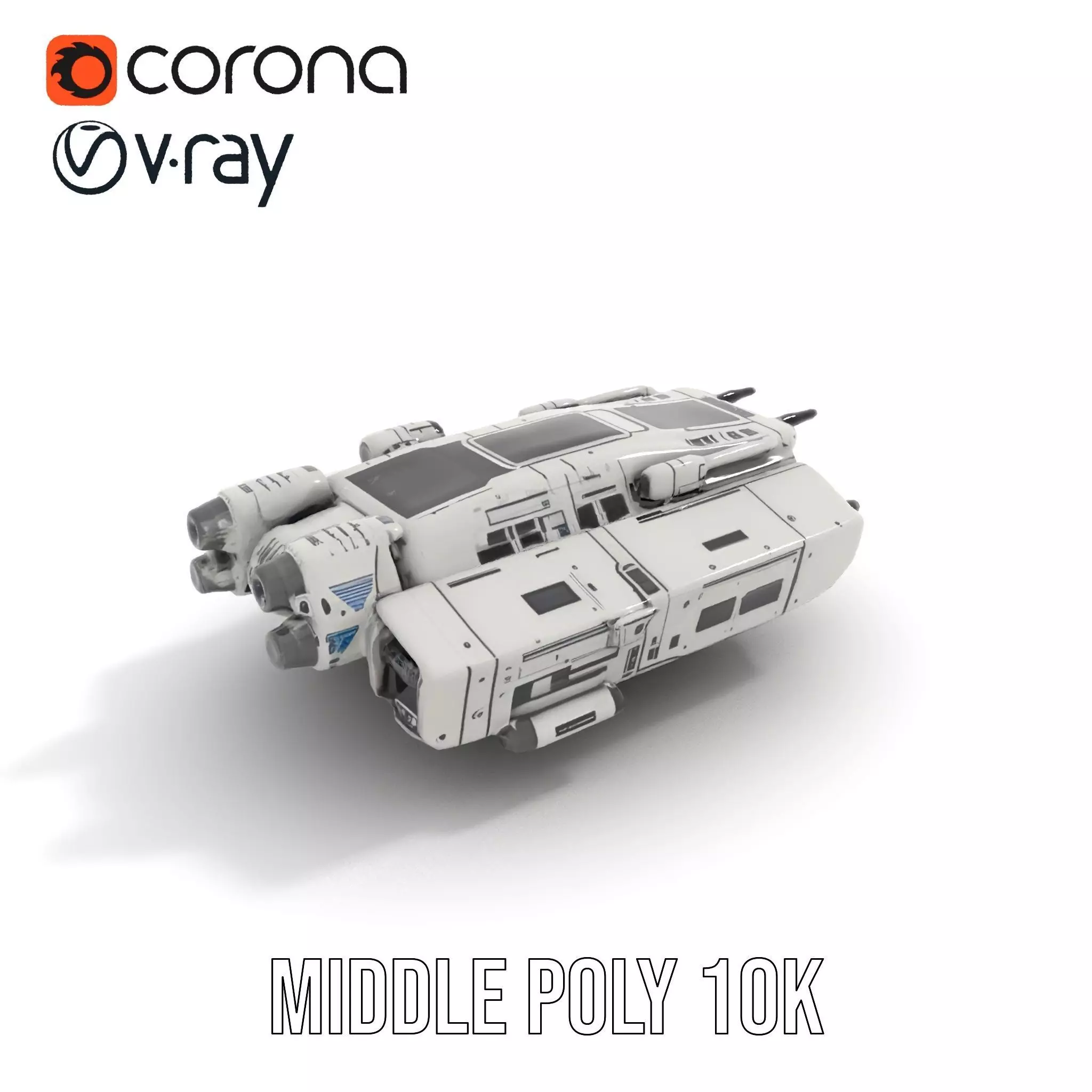 Futuristic Starship White model pack Low-poly 3D model_11