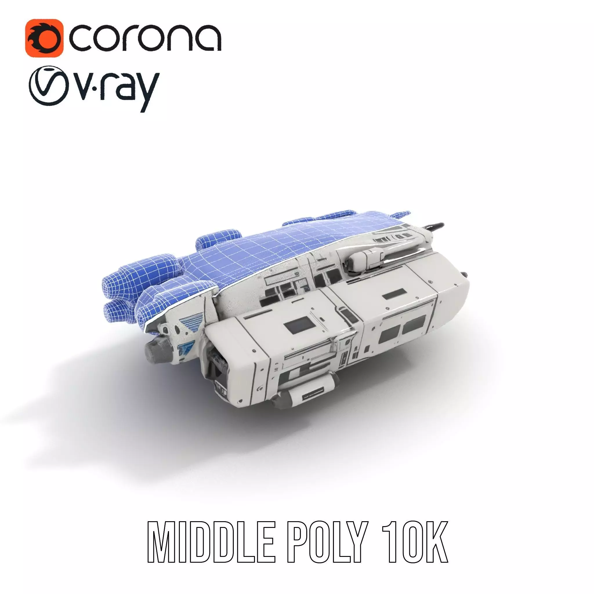 Futuristic Starship White model pack Low-poly 3D model_21