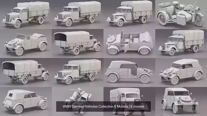 WWII German Vehicles Collection 5 Models 