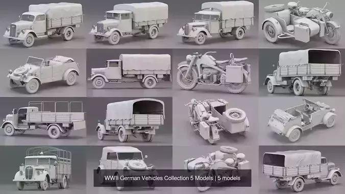 WWII German Vehicles Collection 5 Models