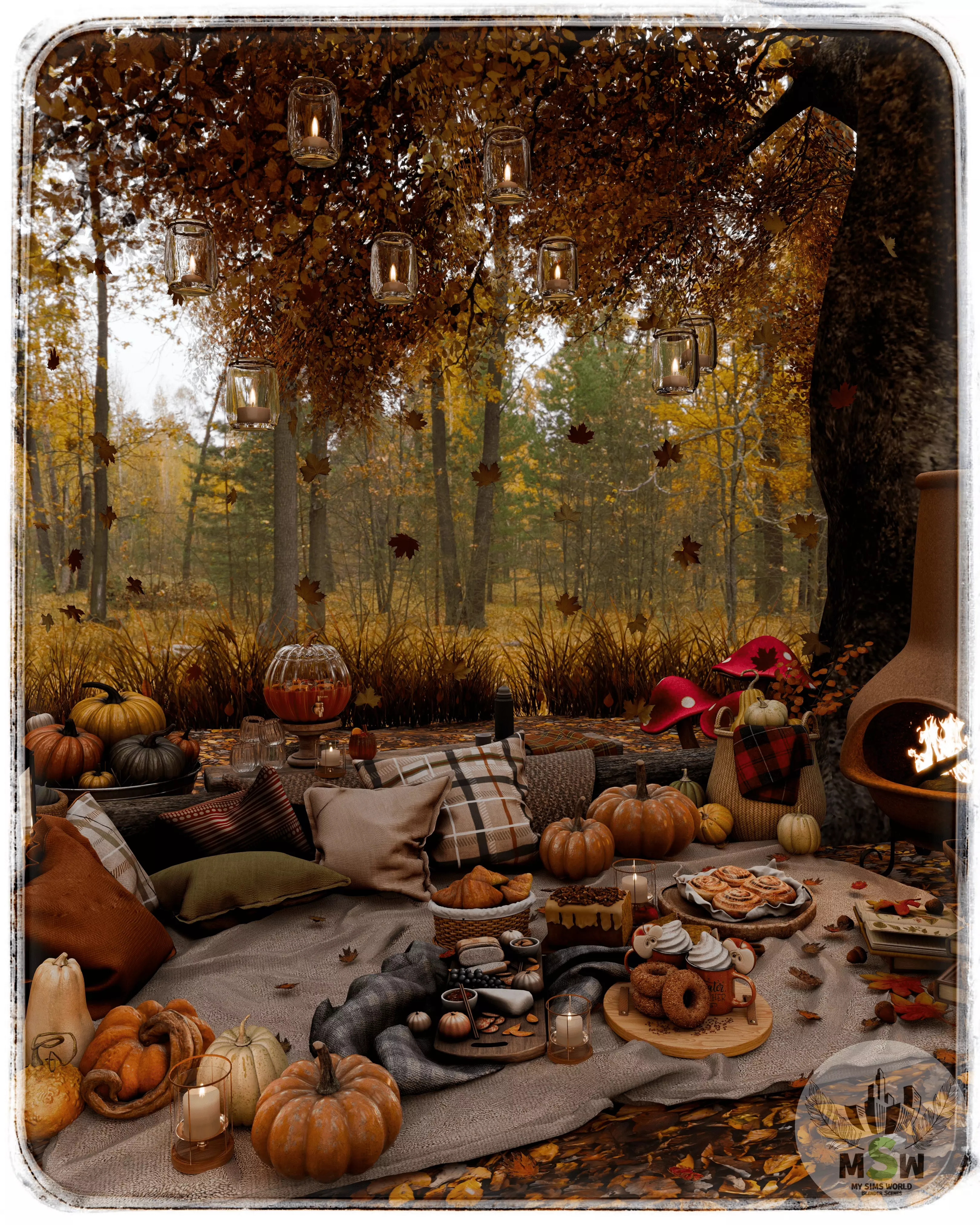 Autumn Picnic Blender Scene 3D model_0