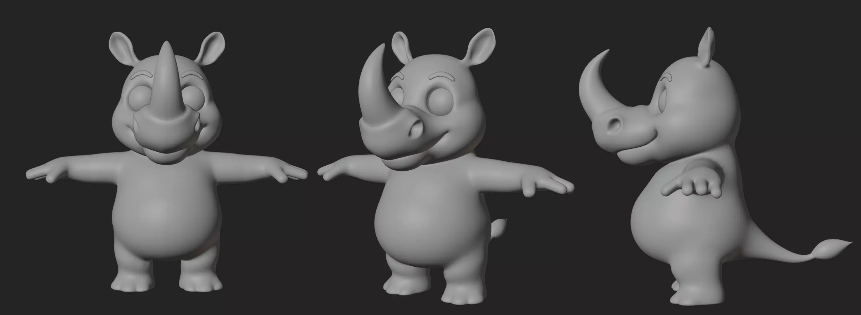 Rhino cartoon 3D model_2