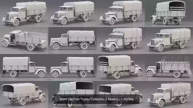 WWII German Trucks Collection 3 Models 