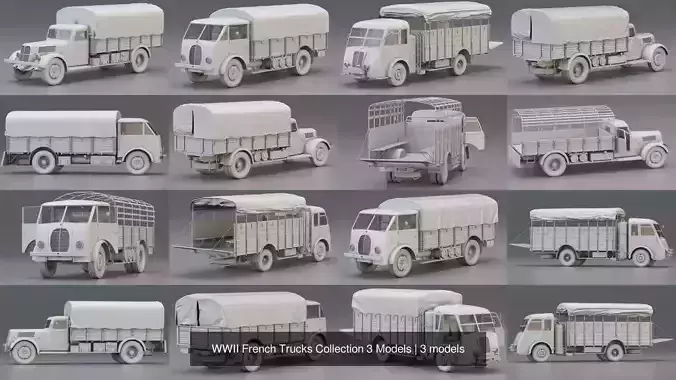 WWII French Trucks Collection 3 Models