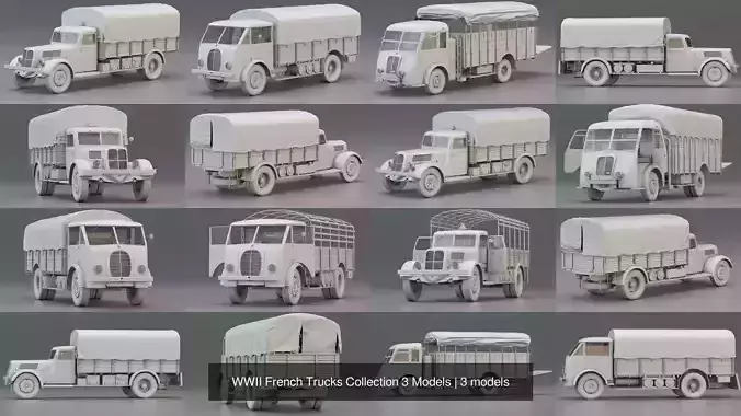 WWII French Trucks Collection 3 Models 