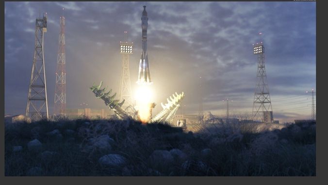 Boykonour Launch Place - with Animated Rocket Soyuz 3D model