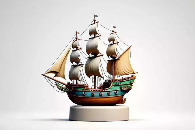 2228  Pirate Sailing Ship with Cannons  Ivory Style