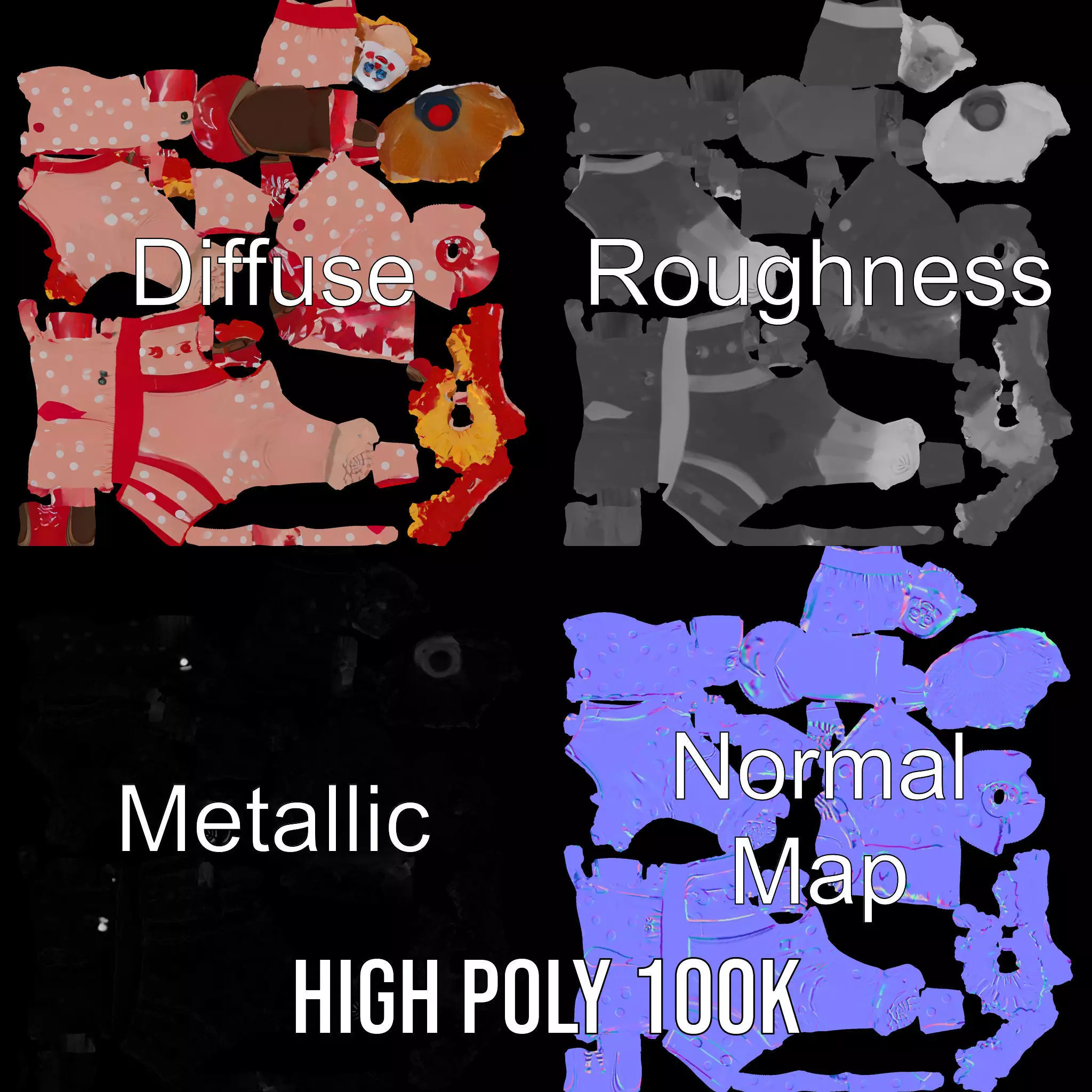 Cheerful Clown Outfit model pack Low-poly 3D model_3