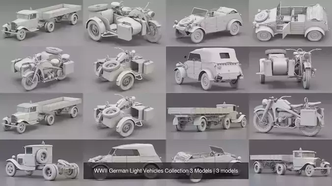 WWII German Light Vehicles Collection 3 Models