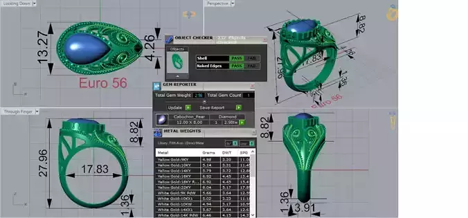 Two-tone Gold stl 3dm Ring with Turquoise Stone Model gr0138
