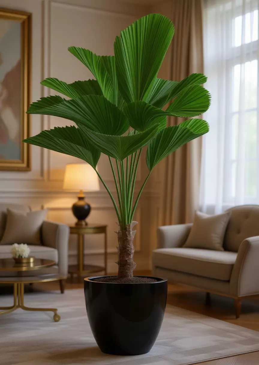 Indoor Fan Palm Plant Green Houseplant Black Pot 3D Low-poly 3D model_1